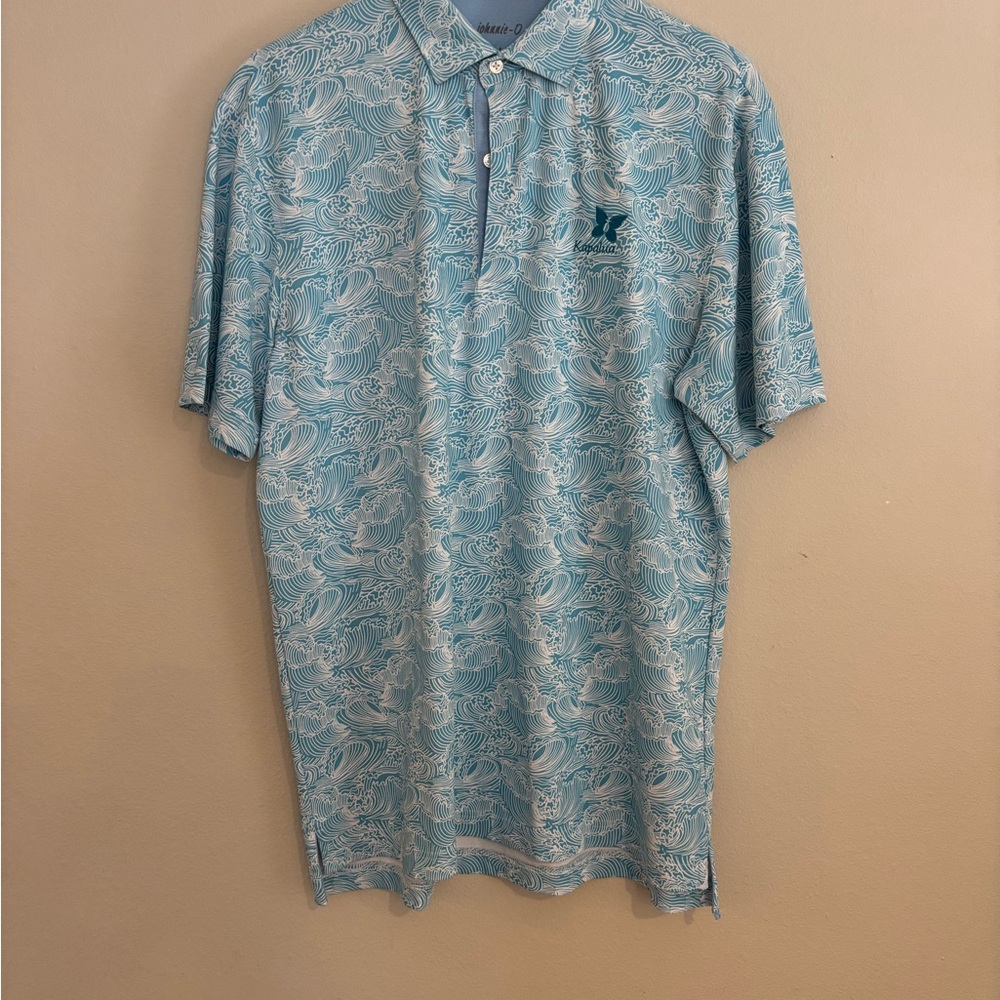 Kapalua Johnnie-O Light Blue Waves Patterned Polo Shirt NWOT
